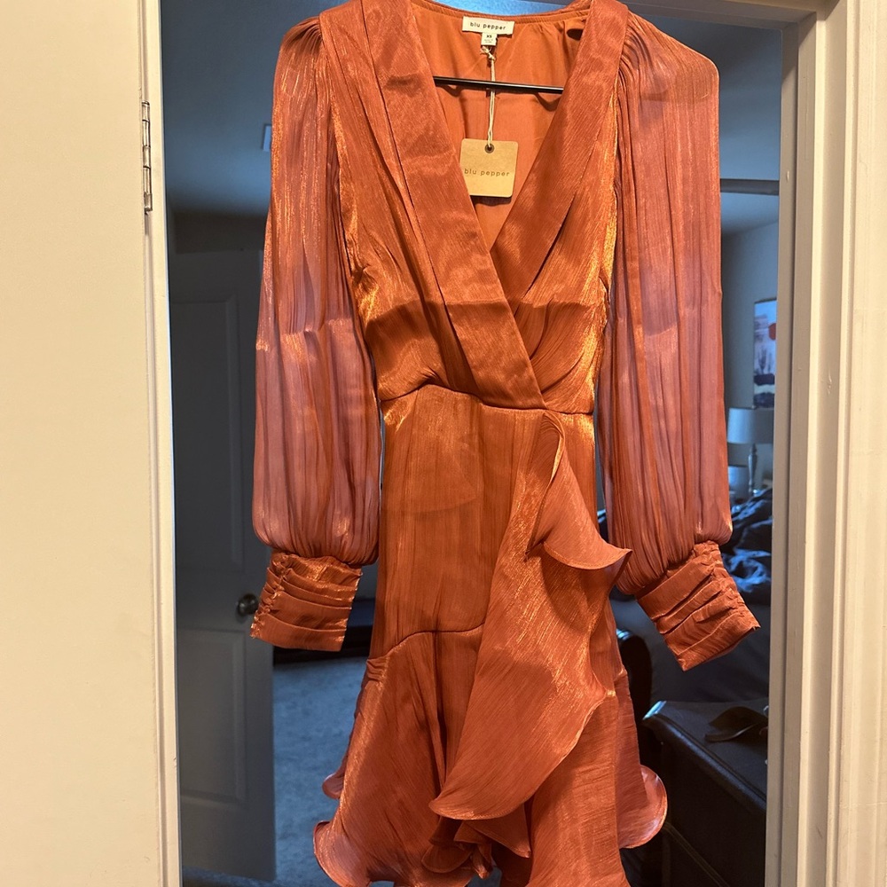 Elegant Orange/peach Wrap Dress